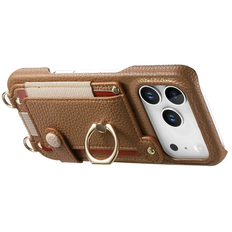 ALMA ETHEREAL Phone Case with Wallet and Ring Holder - Brown